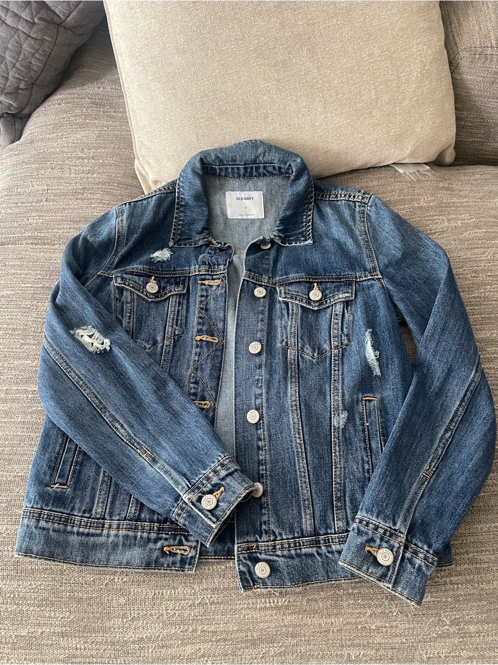 Old Navy Dark Blue Distressed Denim Jacket